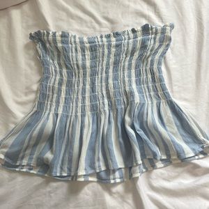 American Eagle Blue & White Striped Peplum Tube Top